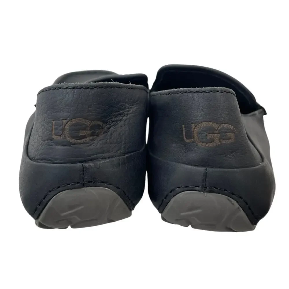 UGG Hunley Moccasin Black Leather Men’s 8 Sheepskin Insole Indoor Outdoor Loafer
